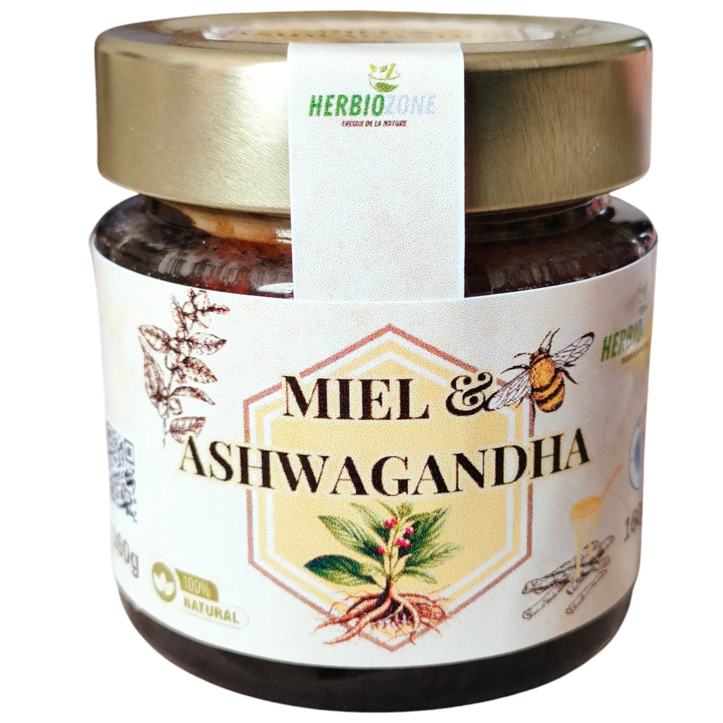Pot de miel de fleurs à l’ashwagandha 160 g, mélange 100% naturel pour vitalité et apaisement