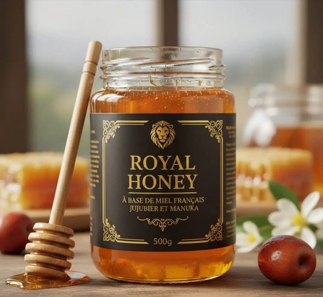 Royal Honey aphrodisiaque homme 500 g, miel français, Sidr et Manuka avec ginseng, maca et tribulus