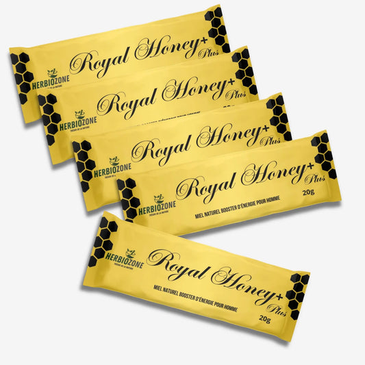 Malaysia Royal Honey+ Original HERBIOZONE, boîte de 5 sticks de 20 g au miel royal, ginseng, maca et tribulus